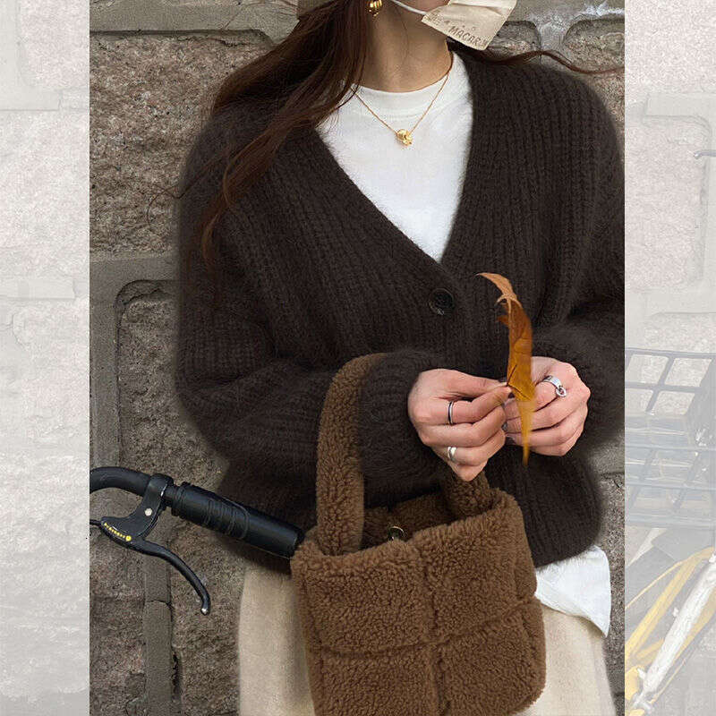 Loose Casual High-End Fluffy Knitted Sweater Shawl Top Soft Skin-Friendly Imitation Mink Wool Cardigan Coat B5