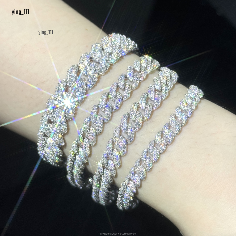 Prix en gros S925 argent 6 mm 9 mm 13 mm 20 mm 22 mm Ice Out Moissanite Cuban Link Chain Bracelets Men Hip Hop Cuban Bracelet