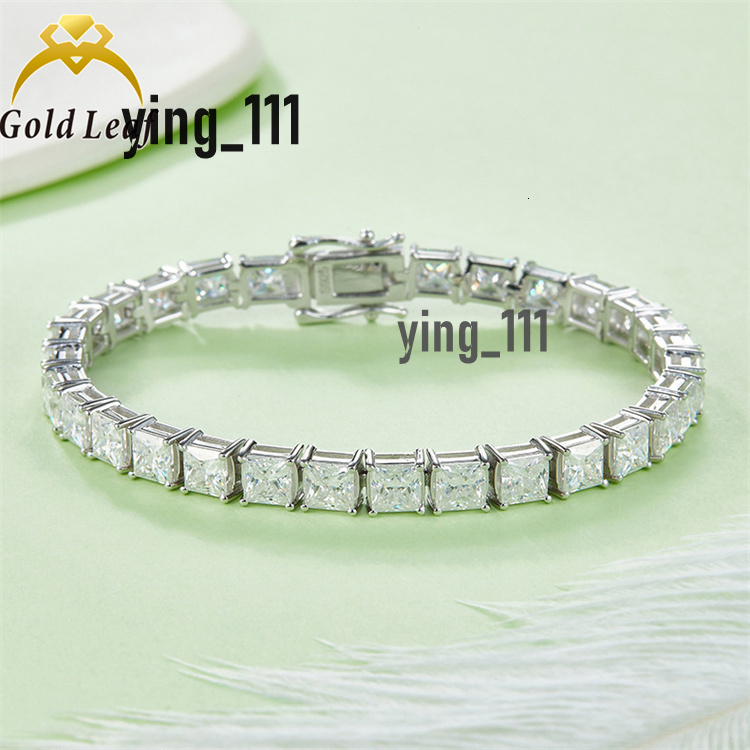 Goldleaf Hip Hop Fashion Jewelry S925 Silver Charms Princess Cut Moissanite Tennis Chain Bracelet for Women Men Moissanite Chain