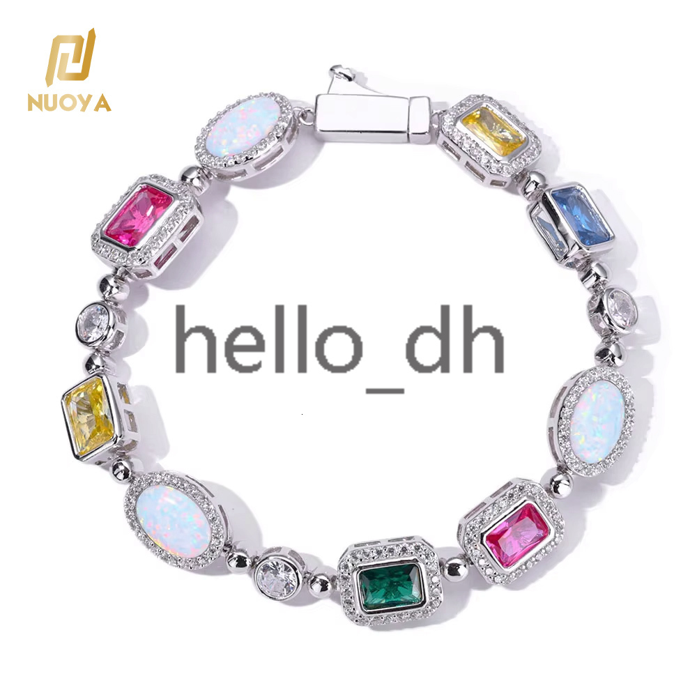 Sparkly Geometric Gemstone Chain Womens Jewelry White Gold Plated Brass With Opal Colorful moissanite Link Chain Bracelet