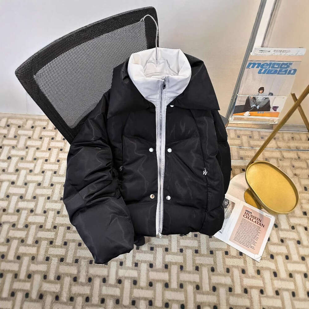 Patchwork en cuir Pu Winter Fausse veste en deux pièces pour hommes, créneau à double couche brillant Design de coton en vrac épais à la mode B5