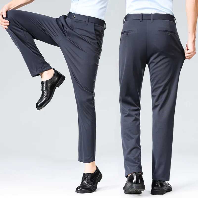 29-42 Mens Summer Pants Thin Straight Stretch Casual Pants with No Trace No Ironing Fabric Silky and Cool Feeling XJ250821