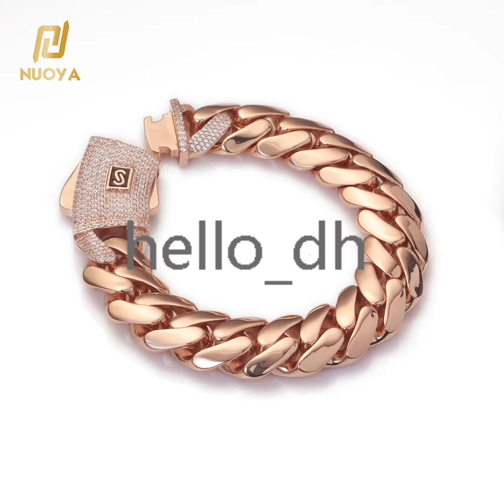 Luxury Hip Hop Rose Gold plaqué Cuban Liens cubains avec un fermoir en diamant pour hommes épais bracelet de chaîne de liaison cubaine monaco
