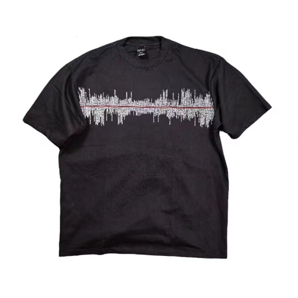 Men's T-Shirts Lmyer Number Nine Pulse Pattern Print Casual Loose Basic Short Sleeve