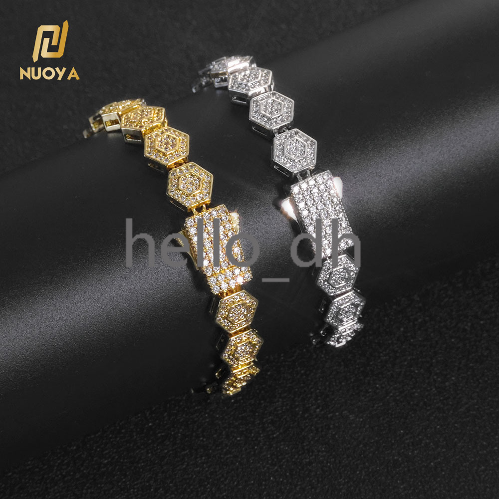 Geometric Charm Chain Fashion Jewelry Iced Out Bling moissanite 8.5MM Hexagonal Shape Link Chain Bracelet Gift for Women