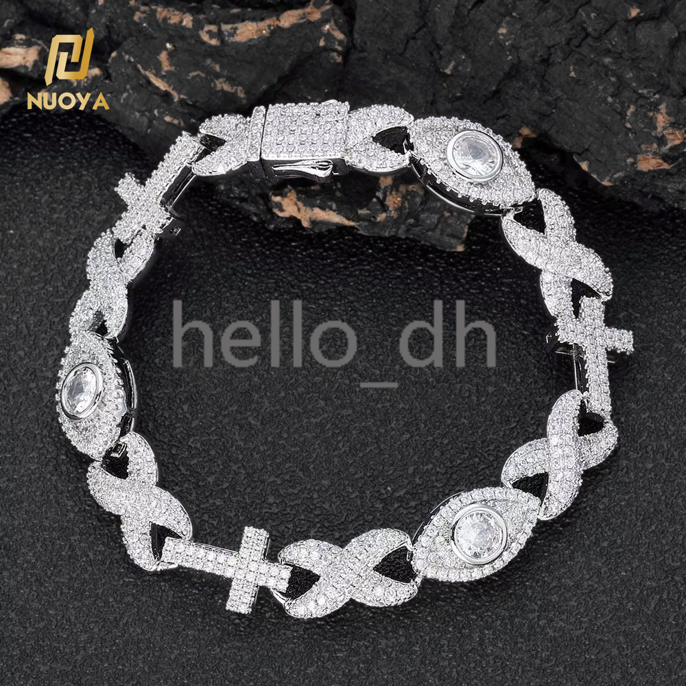 Unisex 10mm Iced Diamond Cuban Link Bracelet Eye Design Gold Plated Cross Cuban Link Chain Hip Hop Jewelry Men Women Gift