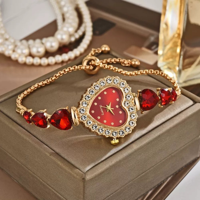 Mode Femmes Bracelet Réglable Cristal Quartz Montre En Forme De Coeur Cadran Montre-Bracelet avec Strass À La Mode Dames Diamant Montres