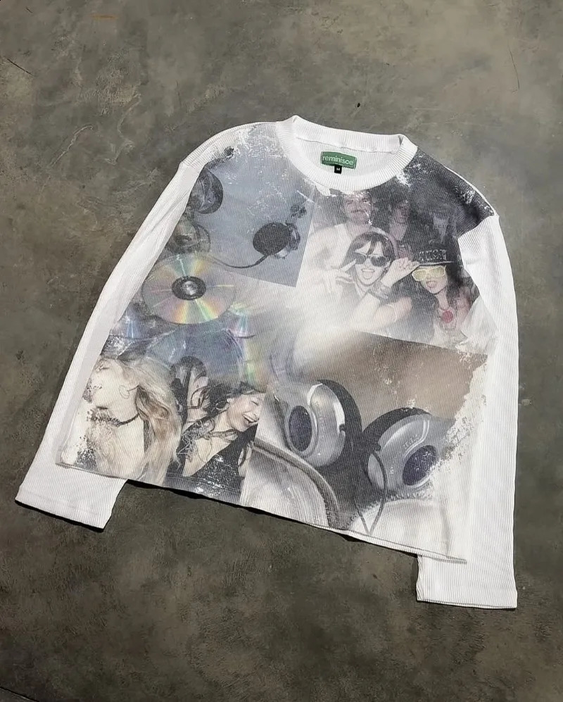 Spring Street Hip-hop Rock Long Sleeve Cotton Round Neck Men Y2k Gothpunk Personality Casual American Oversized T-shirt Women 250820