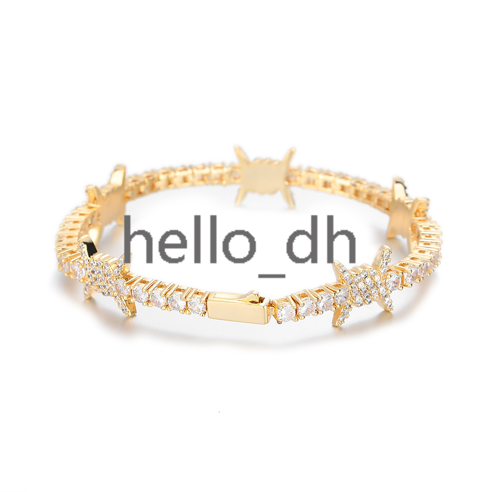 New Style White moissanite Tennis Chain Bracelet Gold Plated Hip Hop Jewelry Iced Out Diamond Thorns Tennis Chain Bracelet