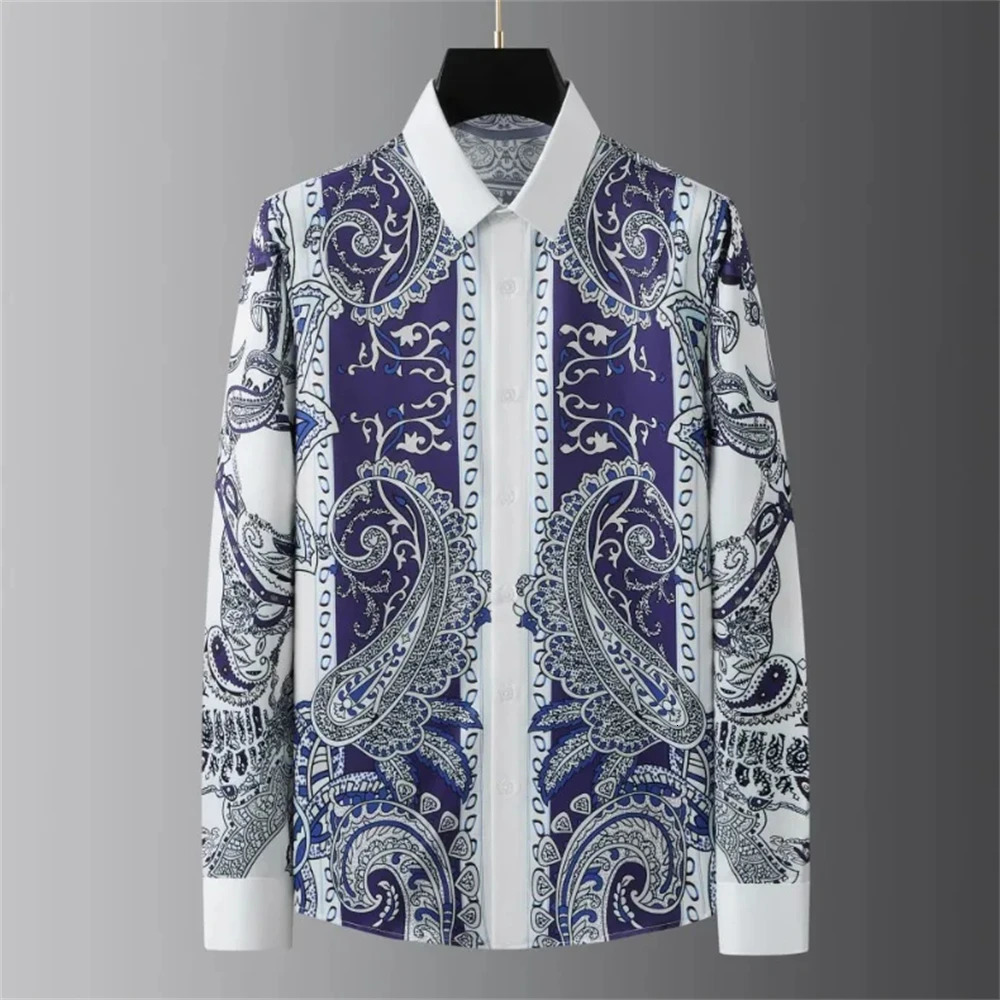 Chemise imprimée hommes à manches longues minces décontractées de haute qualité de haute qualité grande taille noiron xs6xl 250808