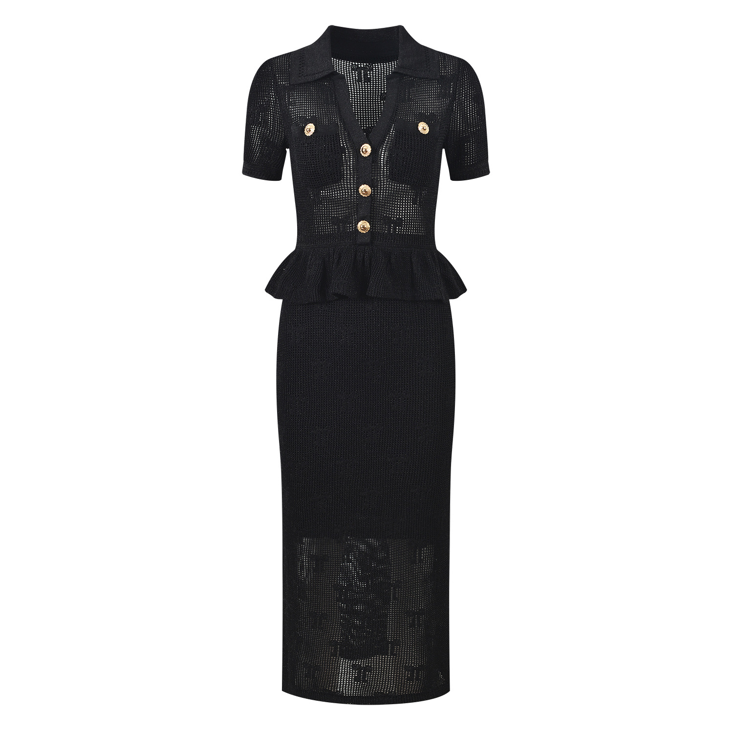 802 XXL 2025 Milan Runway Dress SPring Autumn Short Sleeve Black Lapel Neck Brand Same Style Womens Dress Fashion High Quality SH