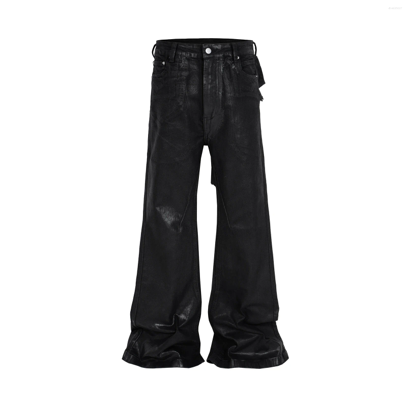 Jeans masculin y2k streetwear cire de cire de cuir pour hommes et femmes ropa hombre pantalon fusée baggy