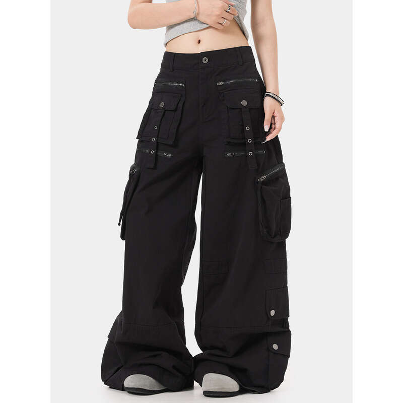 Trendy American Style Multi-Pocket Functional Cargo For Men And Women, Loose Wide-Leg Casual Long Pants B5