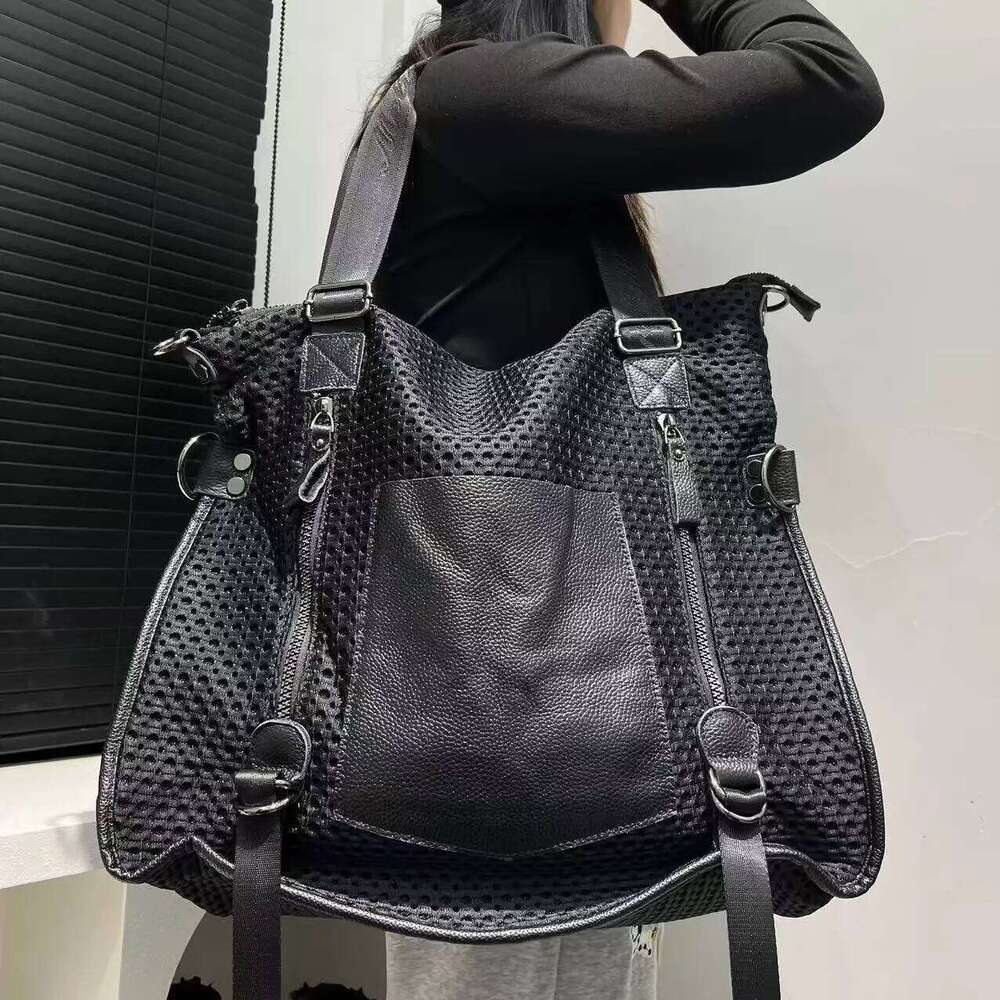 Ladies' Fashionable And Casual Oversized Mesh Patchwork Shoulder Bag, Retro Street Style City Bag With Front Pocket