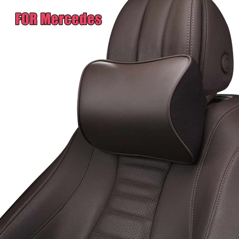 Premium NAPPA Car Neck Pillow For Mercedes Benz Badge LOGO w211 w212 W213 w246 A C E class AMG Backrest Support Cushion Headrest Waterproof Leather