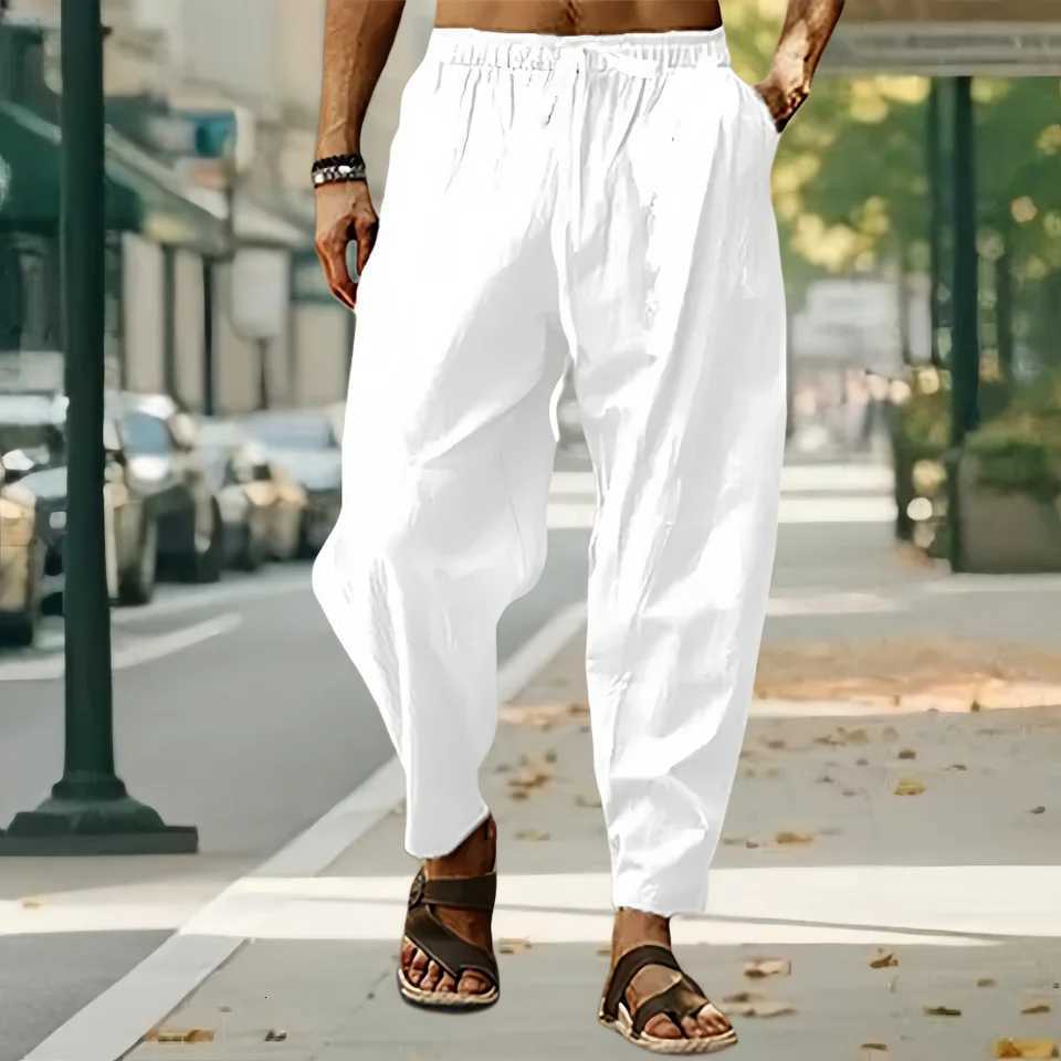 2025 New Fashion Mens Linen Wide Pants Trousers Oversize Sports Streetwear Male Spring Yoga Pants Casual Mens Clothing Sweatpants XJ250821