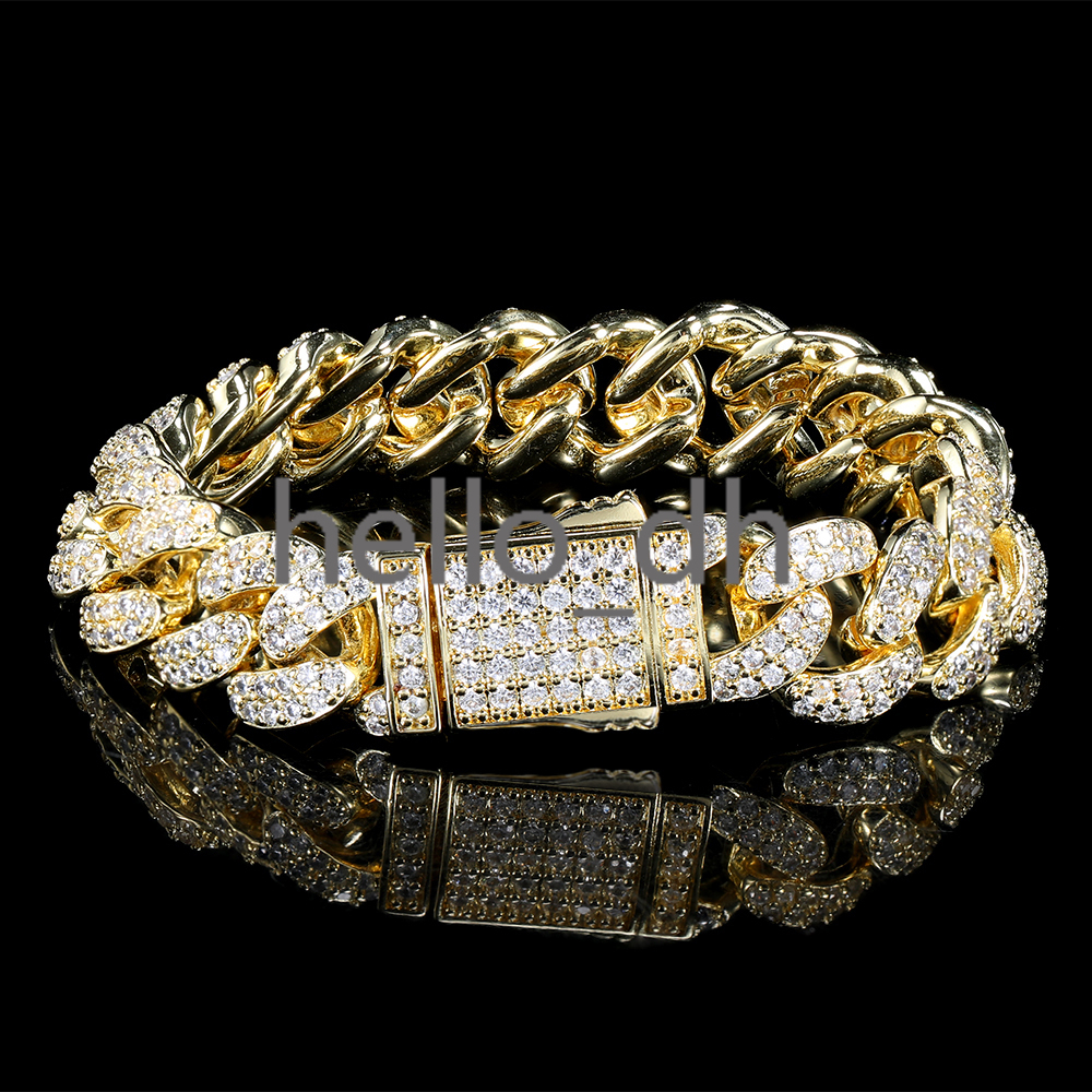 12MM Hip Hop Jewelry Gold Cuban Bracelet with Diamond Womens Iced Out moissanite moissaniteia Cuban Link Bracelet