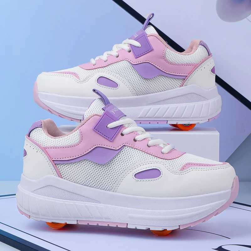 Chaussures de patinage à rouleaux pour enfants en plein air divertissement quotidien sporte à quatre roues amovibles à double usage chaussures po