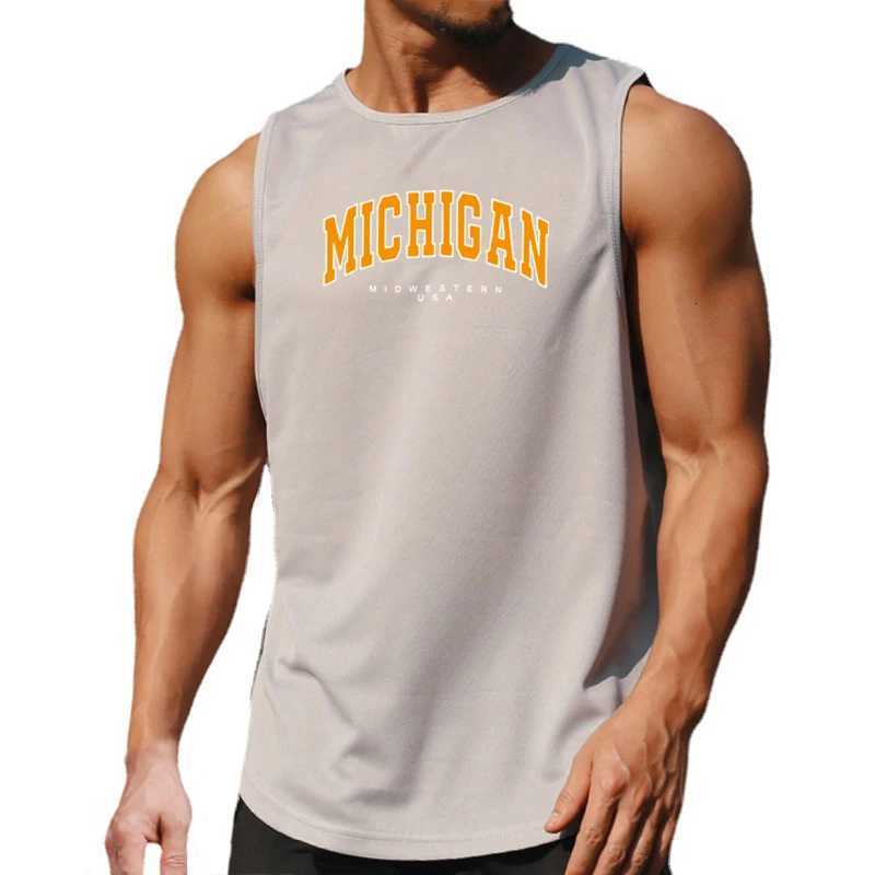 Michigan Midwestern USA Summer Gym Tank Top Mens Fitness Clothing Quick Dry Loose Bodybuilding Sleeveless Shirts Basketball Vest X250821