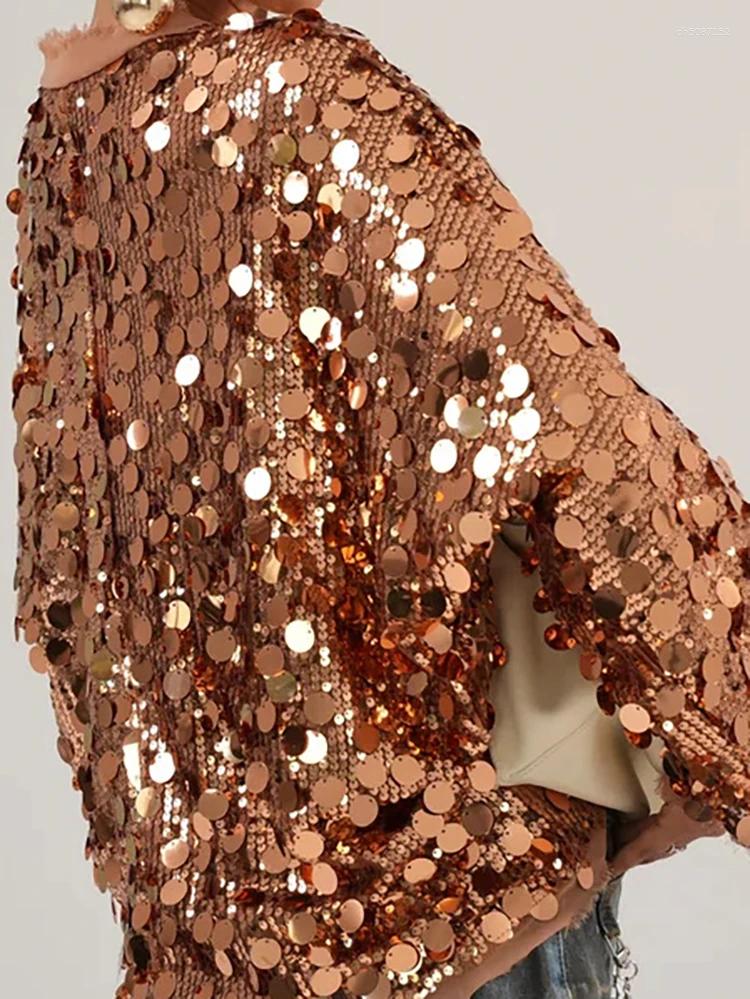 Vestes pour femmes Automne Banquet à manches longues manteau élégant Tempérament Office Extérieur Sequin brillant V Veste décontractée en lace