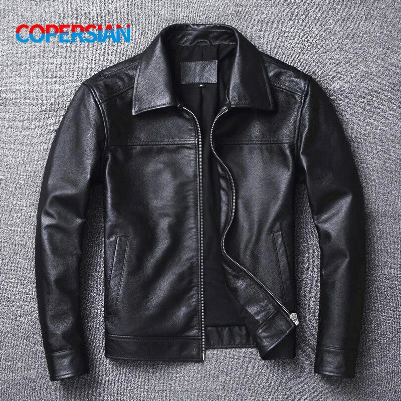 Mens Leather Jacket Natural Mens Genuine Cowhide Jacket Spring and Autumn Casual Black Mens Clothing Asian size S-6XL250821