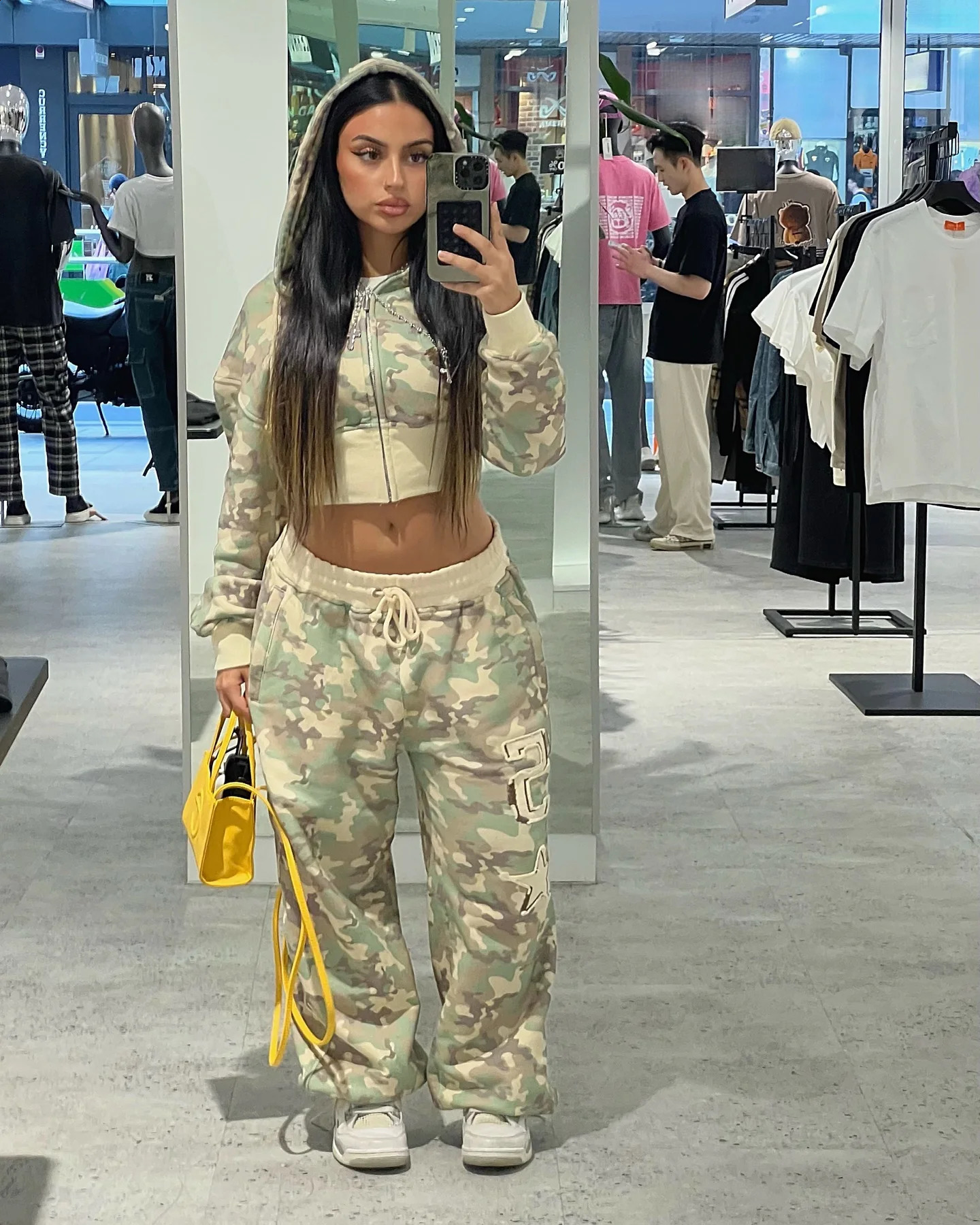 Y2K Fashion Sportswear Two-Piece Womens Hip-Hop Camouflage Camouflage Broite à la glissière Slip à sweat High Taie Broidered Pantalon 250821