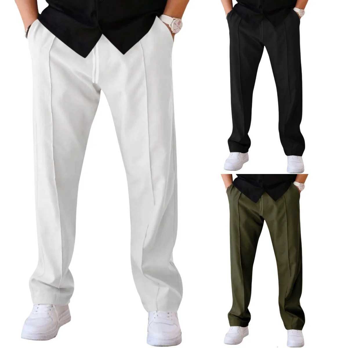 2025 new mens spring and summer casual pants before Fu pleated solid color fashion sports loose straight pantsXJ250821