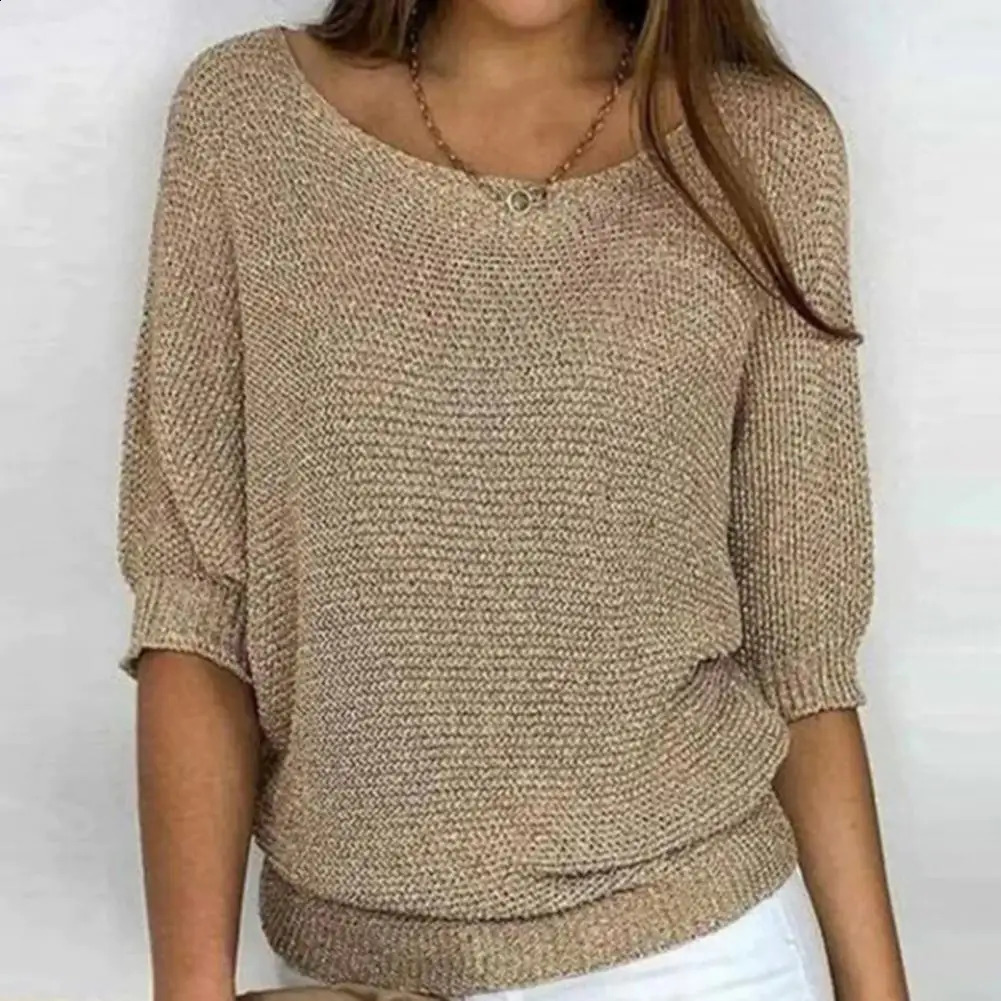 Female Pullover Sweater Women Solid Color Sweater Stylish Knitwear Loose Pullover Tops Long Sleeves High Elastic Women Sweater 250819
