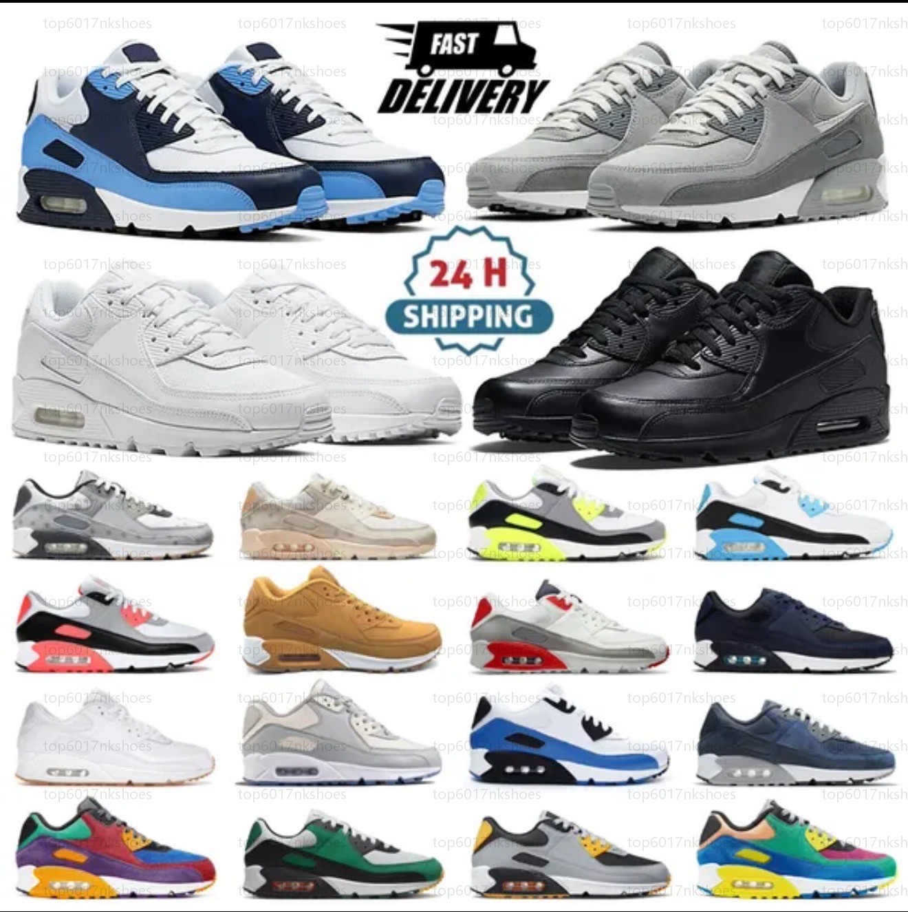 Designer Shoes With Box 90 Running Shoes 90s Men Women Triple Black Mesh Leather White Yellow Grey Moss Green Volt Obsidain Desert Camo Wolf Navy Sn