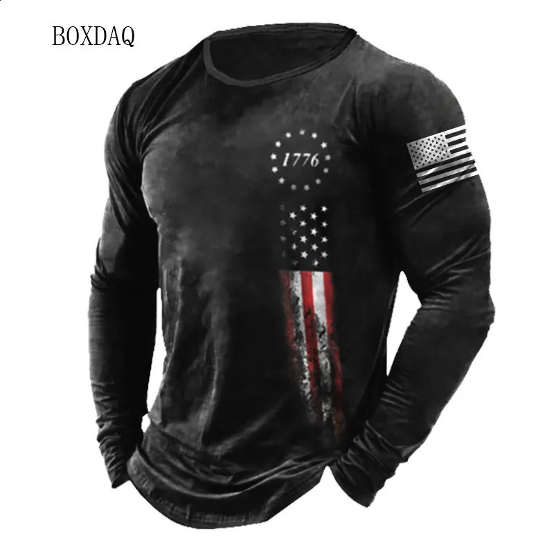 American Flag Pattern Men T-shirts Spring Autumn Long Sleeve 3d Print Street Fashion Tee 6XL Plus Size Male Clothing Casual Tops 250818