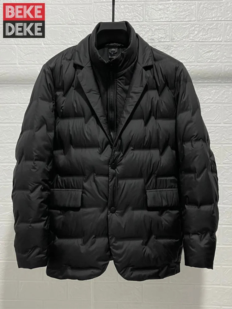 Business High Street Casual Winter Mens Black Blazer épaissoir le coucher à la glissière Collier de support détachable Jacket Cold Cold Veste mâl