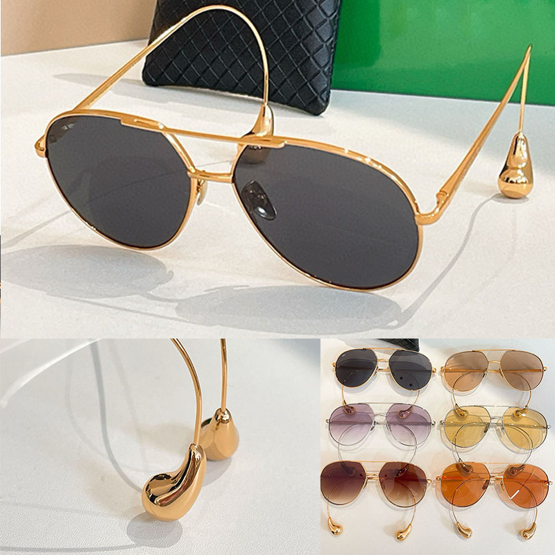 Designers New Pilot Sunglasses 1701LA Lady Men Exquisite Elliptical Lens Glasses UV400 Surrounding Curved Metal Mirror Legs Travel Beach Eyewear