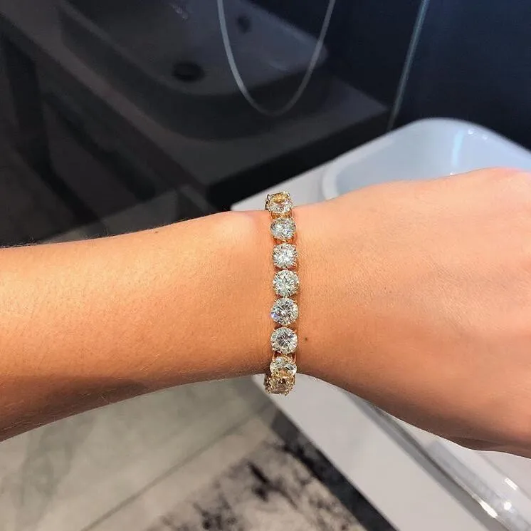 2025 Hip Hop Vintage Jewelry 18K Gold Fill Platinum Plated High Quality 8MM Round White Topaz CZ Diamond Gemstones Tennis Bracelet Gift gold bracele