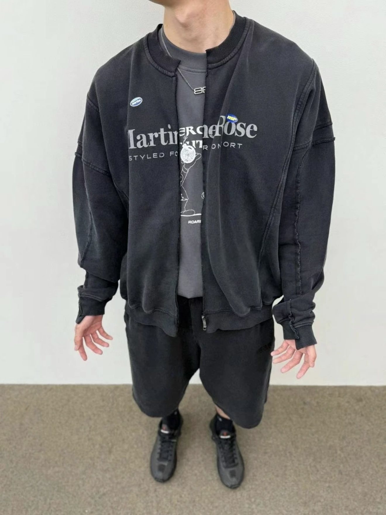 Men's Jackets Martine Rose 25ss Washed Vintage Lettering Slogan Jacket Sticker Print Loose Zipper Coat