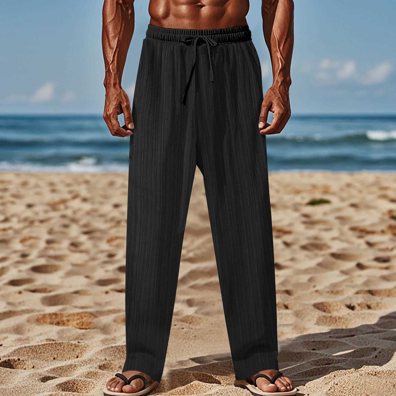 Mens Beach Pants Joggers Streetwear Fabric Striped Sweatpants Casual Pants Hawaiian Vacation Loose Summer Long XJ250821