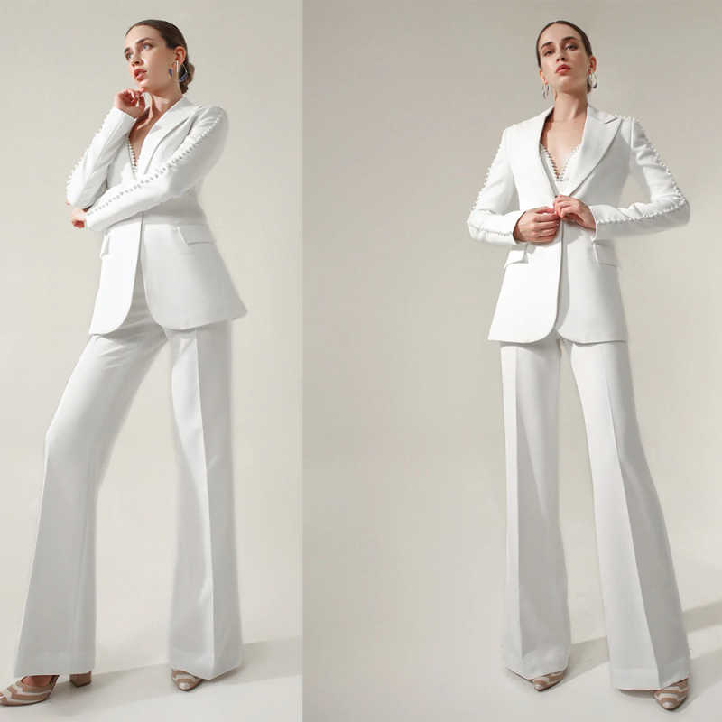 Elegant Pearls Women Blazer Costumes personnalisés Slim Fit 3 pièces Banquet de banquet Vestes Ensemble de vestes