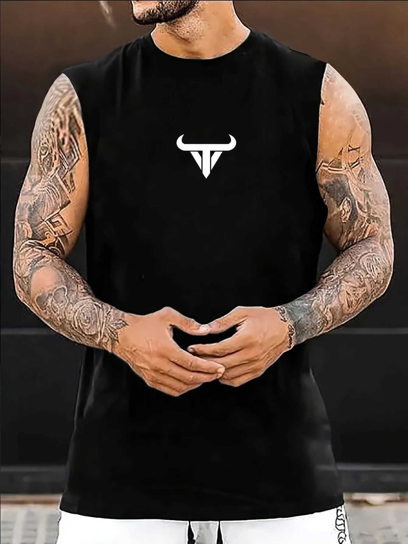 Mens Summer Fashion Casual Sports Loose Bull Pattern Print Comfortable and Breathable Round Neck Sleeveless Vest X250821