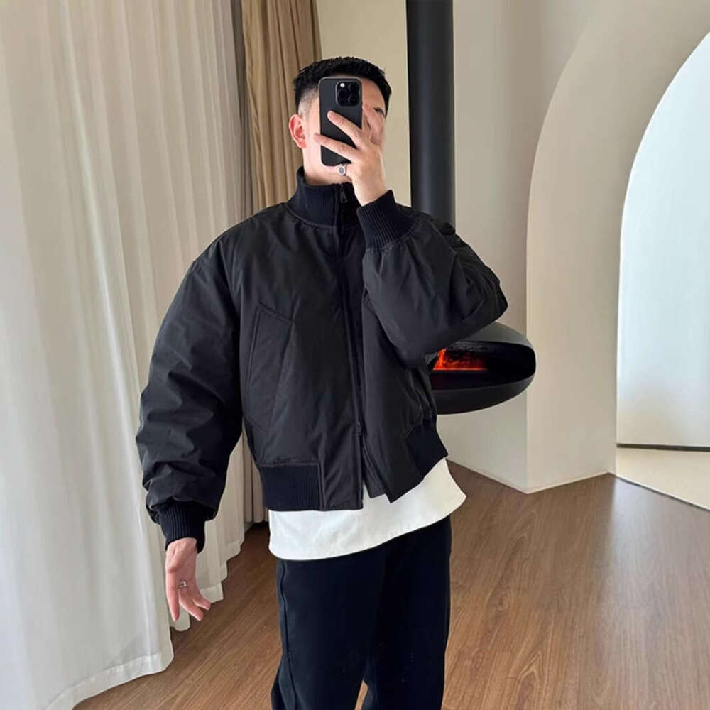 American High Street Oversized Bomber Coat Casual Autumn Winter Thickened Stand Collar Warm Short Jacket Cotton Clothing B5