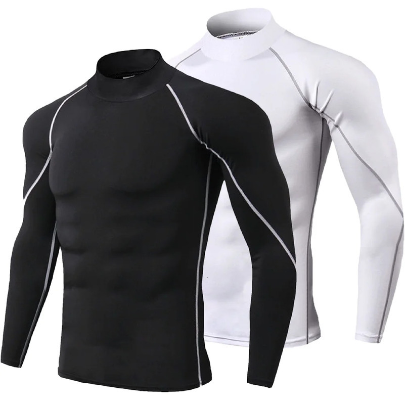 Mens Quick Dry Running Tshirt Workout Compression Shirt Turtleneck Long Sleeve Rash Guard Gym Base Layer Athletic Undershirt w250820