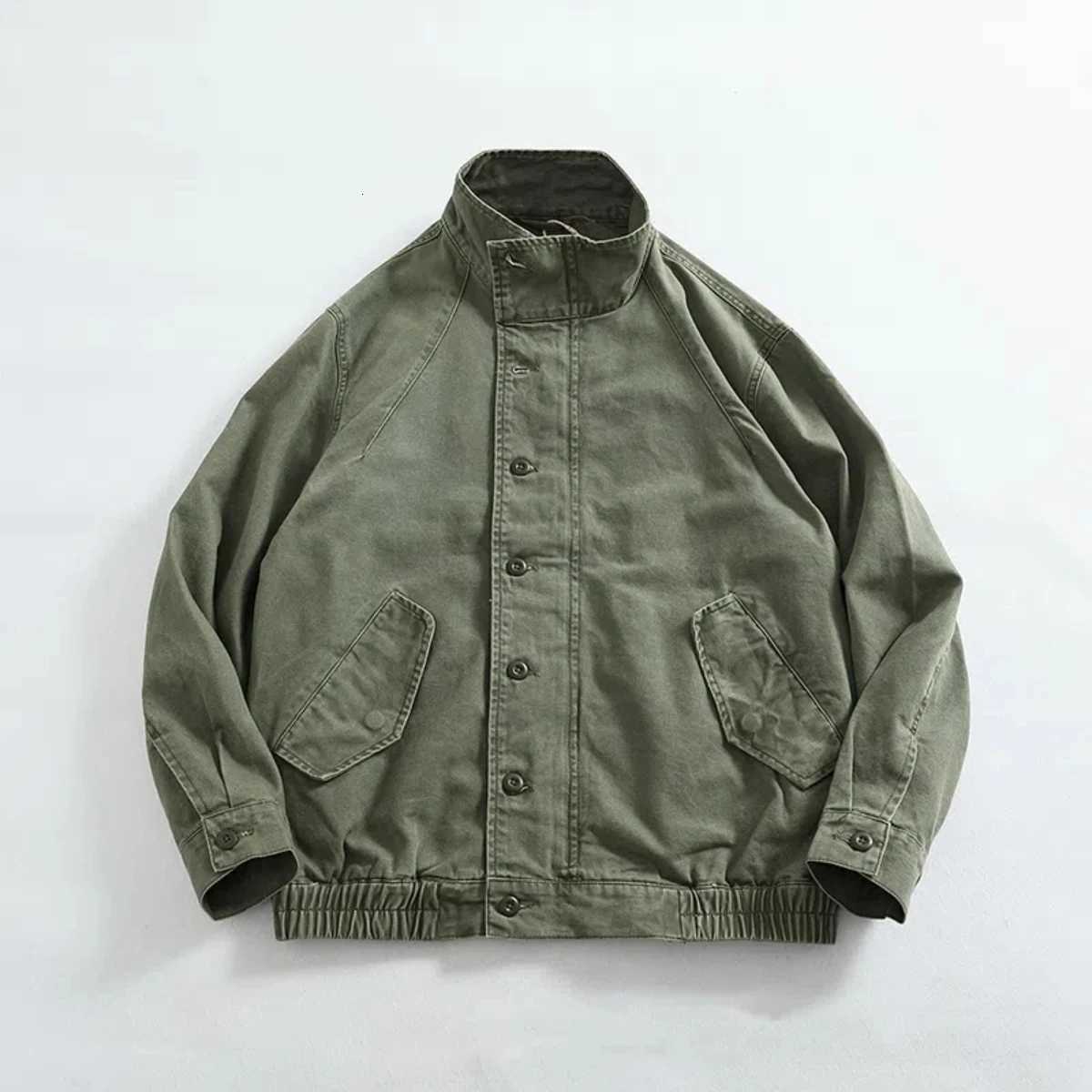 Vintage Stand-up Collar Cargo Jacket Mens Cotton Woven Old Washed Fabric Sense of Fashion Brand Casual Coat W250821