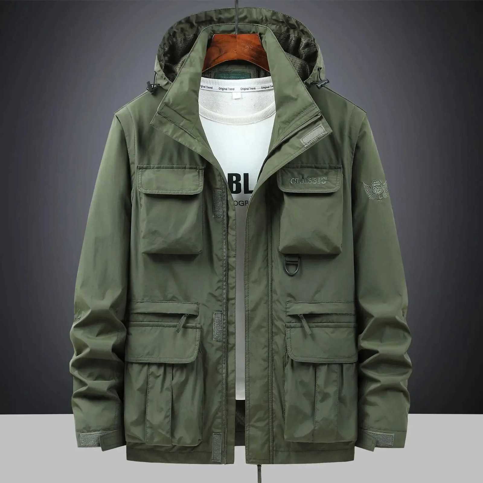 Detachable-Sleeve Mens Jacket New Spring Autumn Outdoor Windproof Casual Loose Large Size with Multiple Pockets Workwear Coat W250821