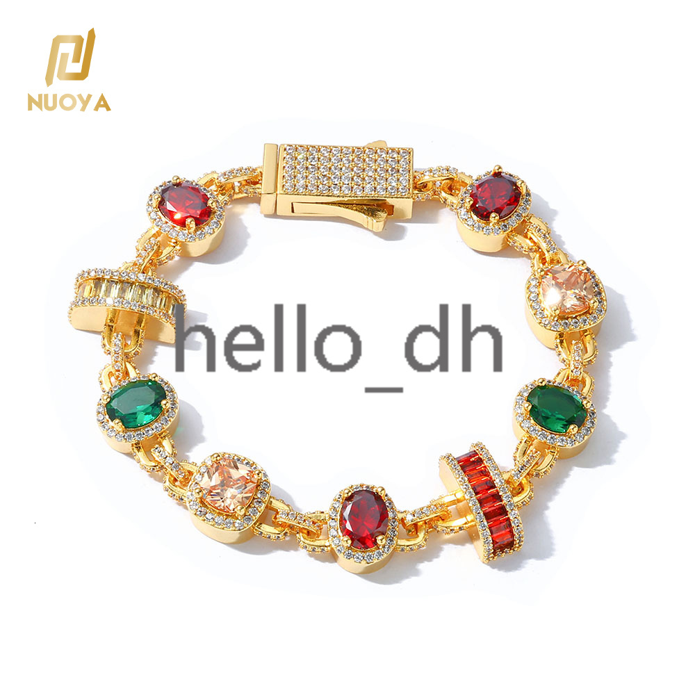 Collier de chaîne plaquée en or blanc nouveau style colorée Moisanite Géométrique Design Fashion Hip Hop Link Chain Womens bijoux