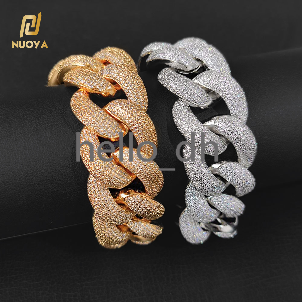 Hip Hop Jewelry 25mm Thick Cuban Chain Bracelets Gold Plated Iced Out moissanite Miami Chunky Cuban Bracelet