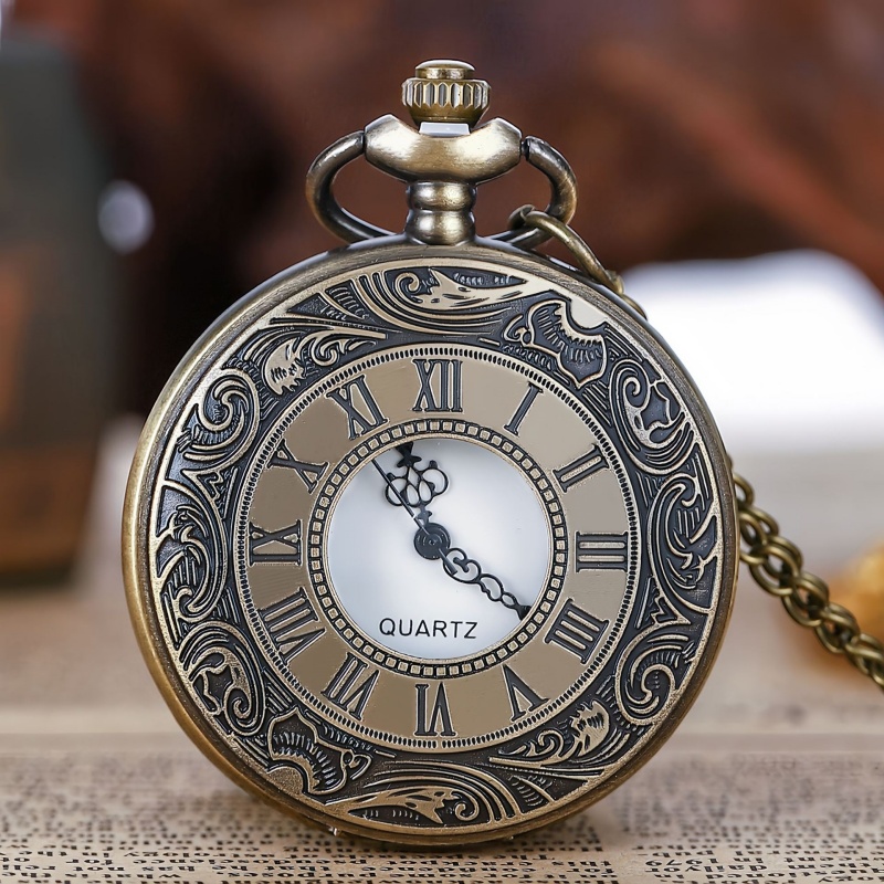 Vintage Roman numeral large pocket watch, quartz precision timekeeping, luxury classic pocket watch-image-1072029093