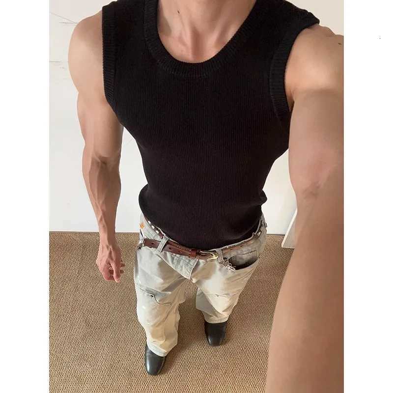 Solid Color Lazy Thread Vest Mens Summer Slim Fit Muscle Show Sleeveless T-Shirt American Fitness Sports Base Shirt X250821