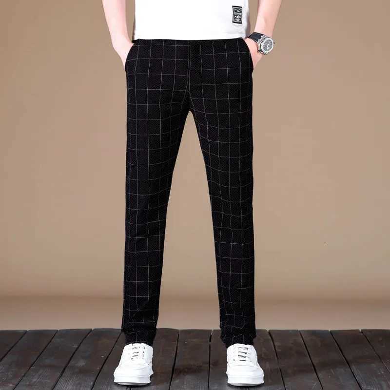 Korean Version Straight Pants Mens NEW Fashion Elastic Waist Casual Pants Men Streetwear Ice Silk Trousers Mens Pants XJ250821
