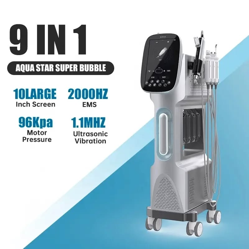 9 in 1 Hydra H2O2 Bubble Facial Machine Standing Type Skin Cleaning Aqua Peel Dermabrasion Device