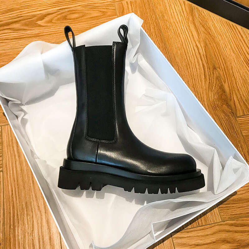 Nouveau automne d'hiver mona mi-coulf épais semelle bv martin femmes fume tube britannique en cuir véritable en cuir bottines chétille