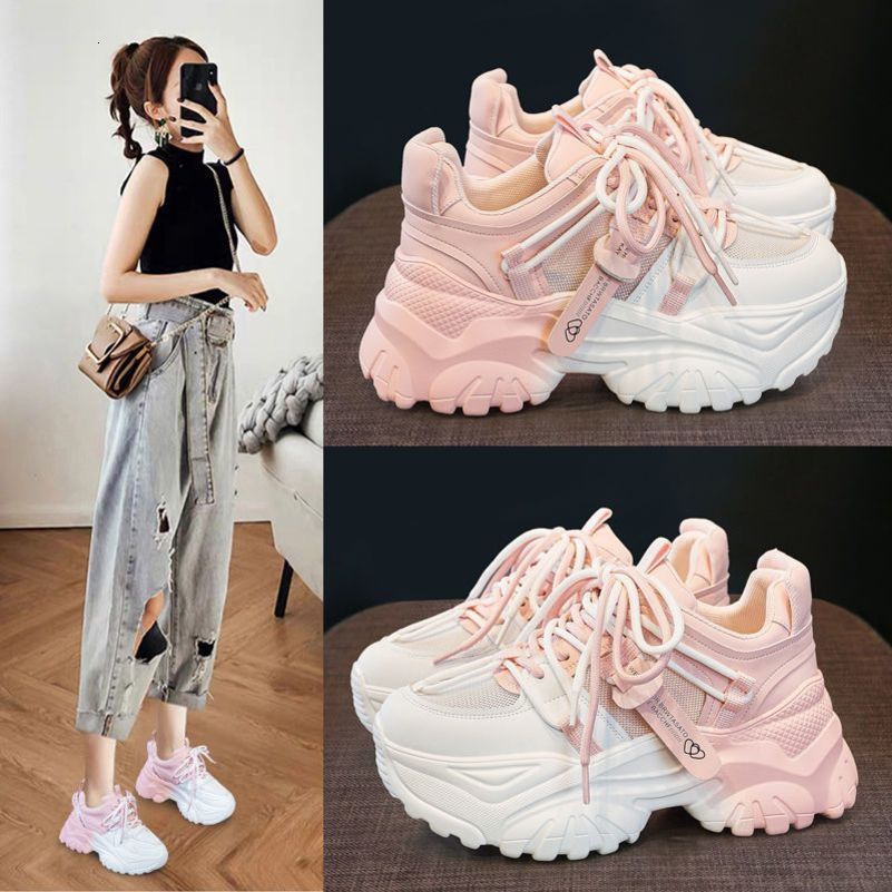 Chaussures pour femmes chaussures décontractées de printemps baskets plate-forme femme shoes tennis femelle mode épaisse semelle roses entraîneur