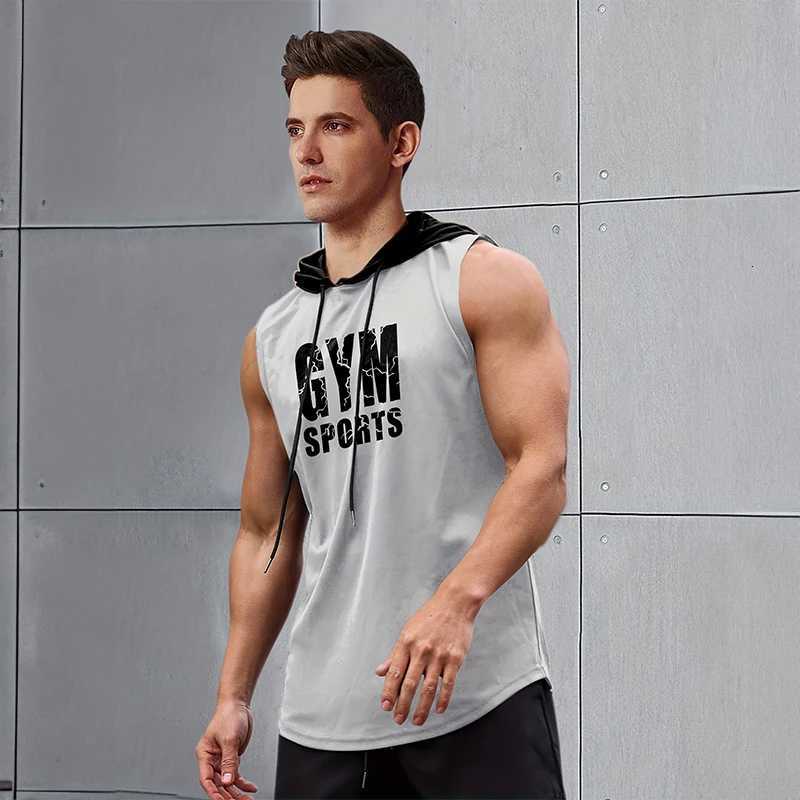 2024 New Mens Sleeveless Hooded Bottom Shirt Fitness Sports Tops Fashion Casual Loose Hoodie Running Fitness Mens Tank Top X250821